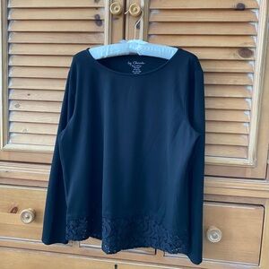 Chico’s black pullover top with lace band, sz 2